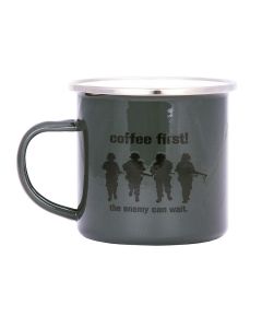 Taza Esmaltada FOSTEX WWII SERIES Coffee First! verde