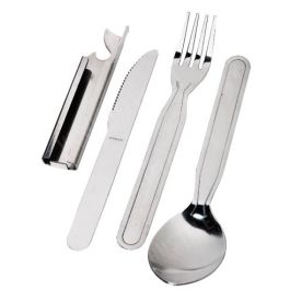 Set de cubiertos para acampar con abrelatas de acero inoxidable
