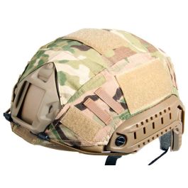 Funda cubrecasco compatible con cascos FAST con velcro identificativo y acceso a raíles MultiCam