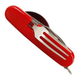 Juego de cubiertos plegables para acampar con cuchillo, tenedor y cuchara, abrelatas, abrebotellas y accesorio para cordón