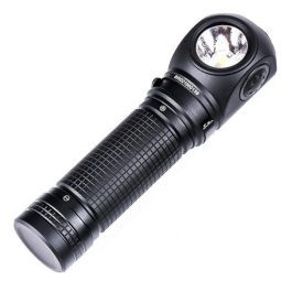 Linterna de ángulo recto de 1400 lúmenes con tres LEDs blancos rojos y azules para uso manos libres IPX8 con batería 18650 recargable y clip