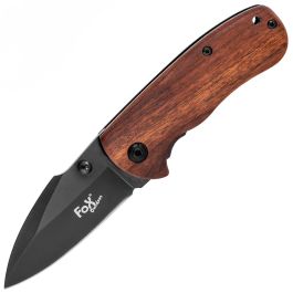 Navaja de caza compacta con hoja de acero inoxidable 440 de 6 cm cachas de madera ergonómicas y antideslizantes filo liso seguro linerlock y clip metálico