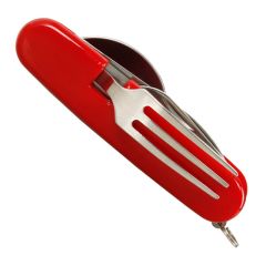 Juego de cubiertos plegables para acampar con cuchillo, tenedor y cuchara, abrelatas, abrebotellas y accesorio para cordón