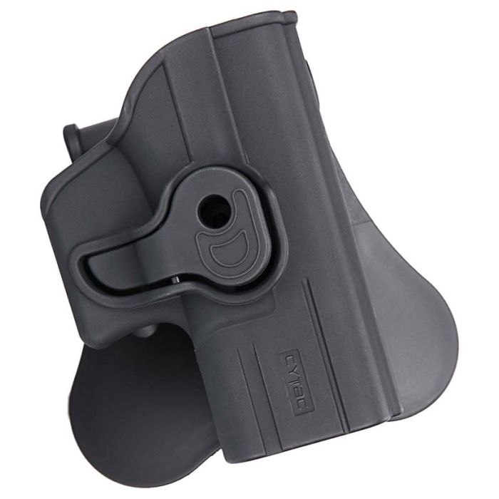 Pistolera rígida diestra con retención nivel II rotación 360 compatible con Glock 26 27 33 generaciones 1 a 4 pala para cinturón