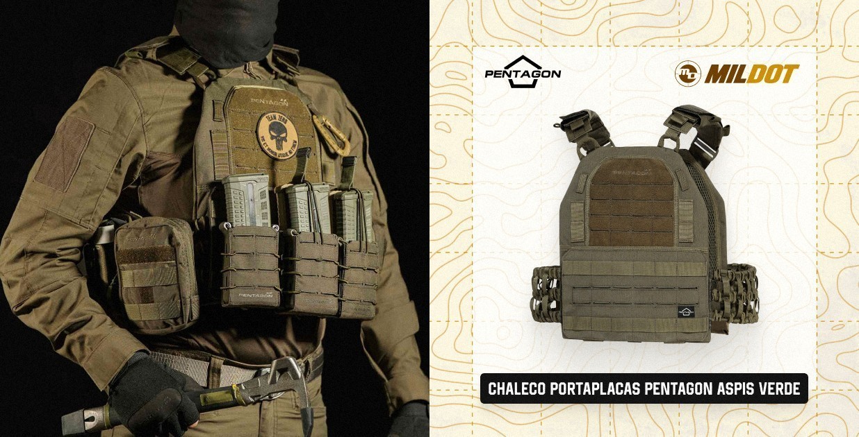 Chaleco portaplacas PENTAGON Aspis verde